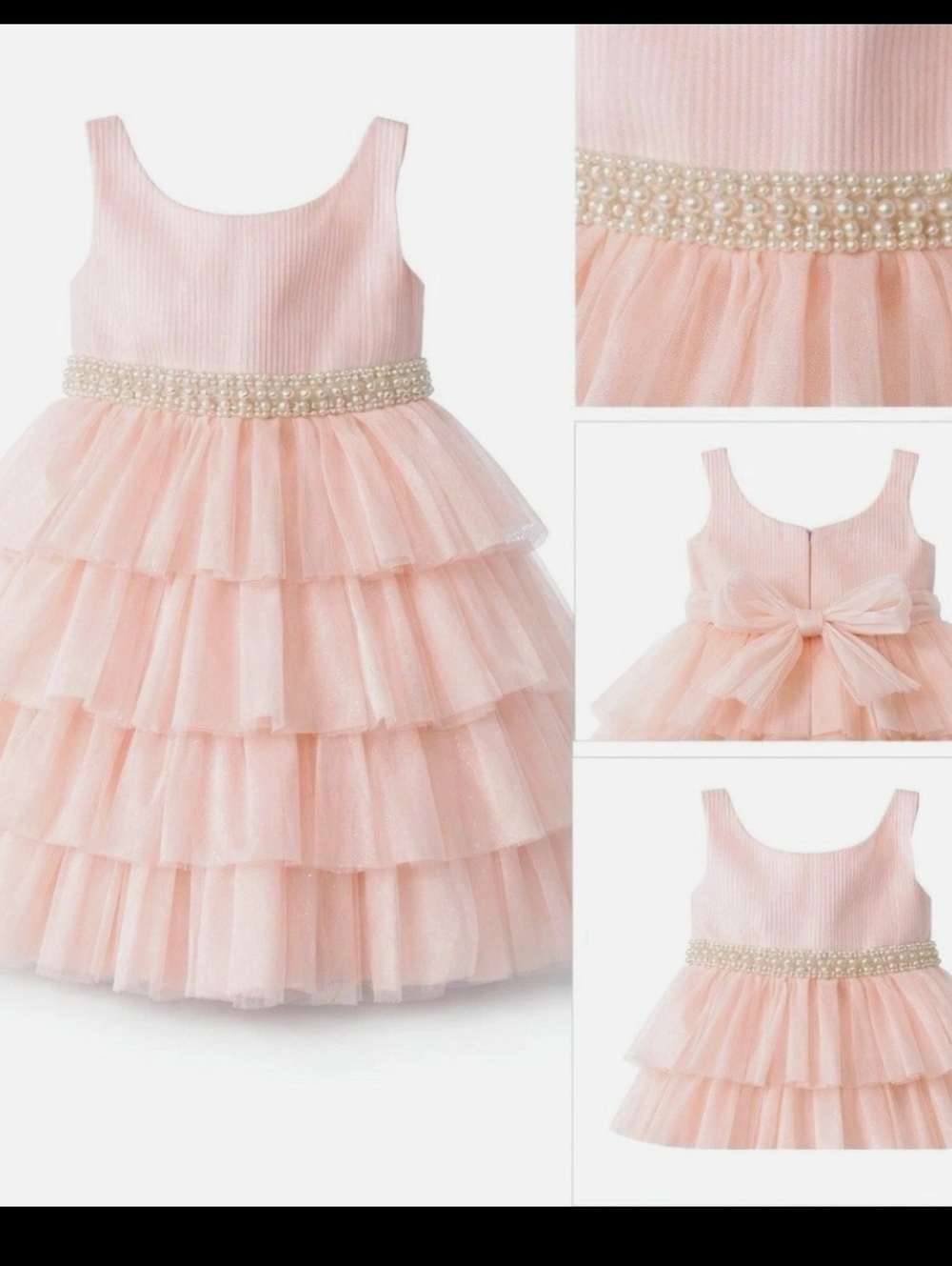 American Princess Pink Tiered Tulle Dress with Pearl Waist